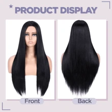 28inch Synthetic Wig Long Straight Hair Black Wig Women's Natural Straight Hair Product Wig Middle Part Synthetic Long Black Wigs
