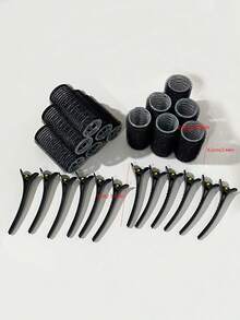 小號黑色自持式捲髮器 12 件/套無熱捲髮棒帶 12 個髮夾,diy 髮型設計工具,適合長髮、中長髮和細髮 - 黑色 - 查看 4