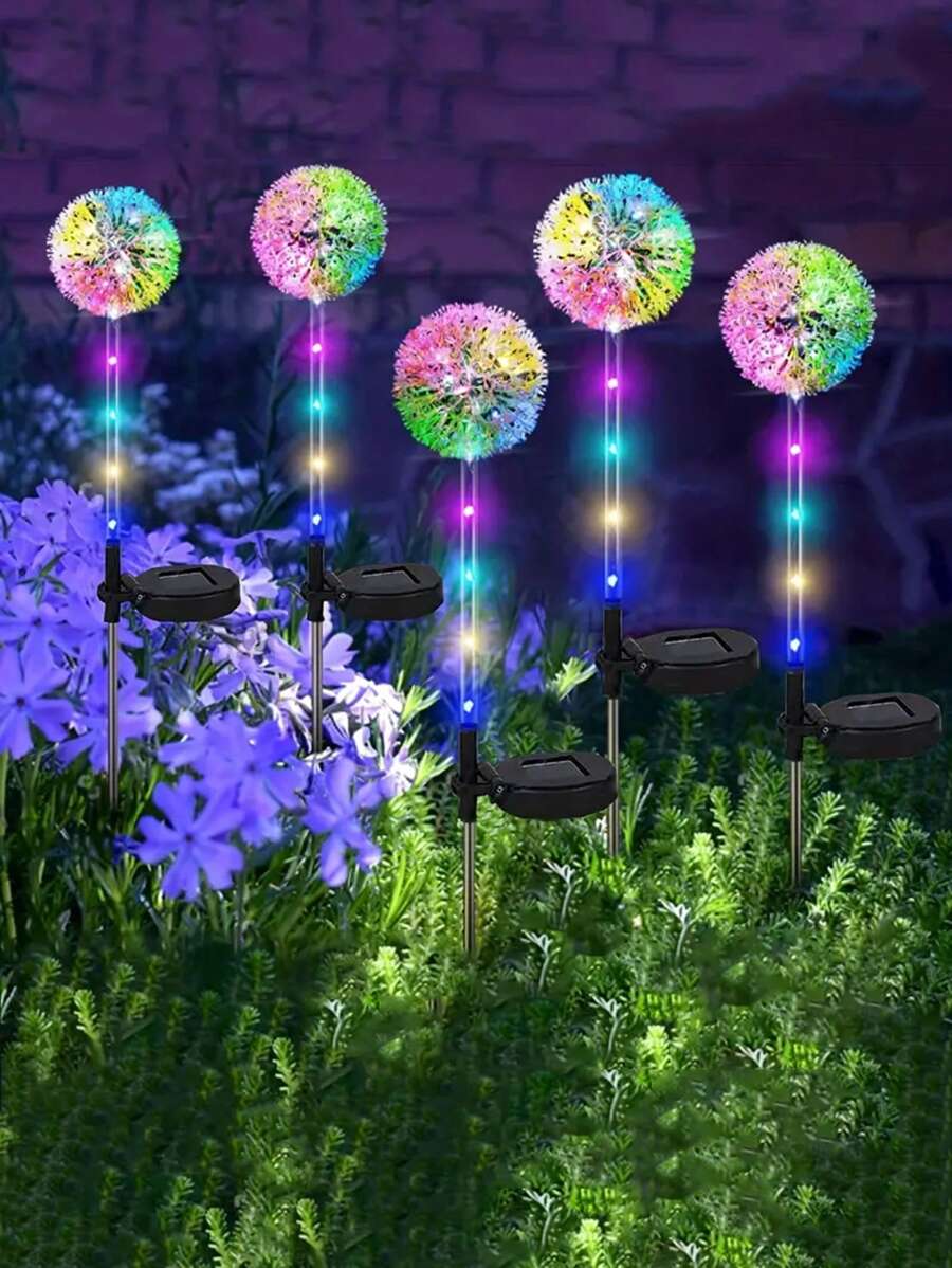 6/4/2/1pc 太阳能花园灯户外装饰，太阳能蒲公英花园灯带彩色 LED 灯，防水花园装饰户外太阳能花灯，适用于露台、庭院、小路装饰 - 彩色 - 查看 1