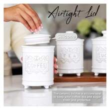 25 Ounce Ceramic Kitchen Canisters Set Of 3 - Beautifully Engraved Coffee Tea Sugar Storage Containers Airtight With Feet For Added And Stability - Ceramic Jar With Lid That's Airtight - Multicolor - View 3