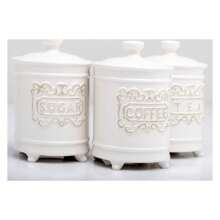 25 Ounce Ceramic Kitchen Canisters Set Of 3 - Beautifully Engraved Coffee Tea Sugar Storage Containers Airtight With Feet For Added And Stability - Ceramic Jar With Lid That's Airtight - Multicolor - View 2