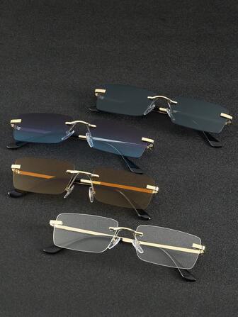 4 件装男士方框时尚眼镜，适合街头摄影阅读服装配饰，适合夏季海滩度假、户外、旅行