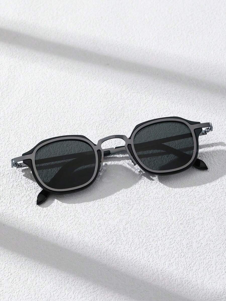 1pc Men Geometric Frame Fashion Gray Vintage Glasses For Outdoor Daily Life Clothing Accessories For Summer Beach Vacation,Outdoor,Travel - 灰色 - 查看 1