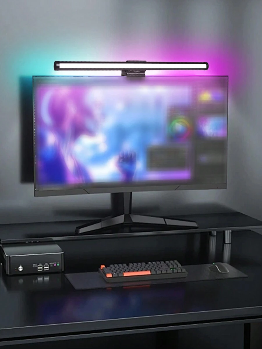 幻想雙觸控掛燈，遊戲氛圍燈，電子競技屏幕專用的護眼燈，觸摸RGB電腦顯示器屏幕掛燈，後光帶有多種顏色變化，前燈有三種顏色變化和無級調光。