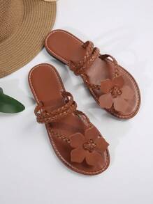 Women's Outdoor Casual Floral Print Flat Sandals, Slip-On Style, Comfortable Leisure Slippers For Summer, European And American Fashion
