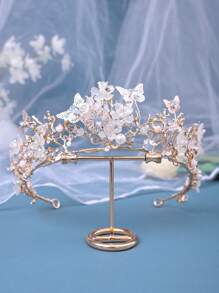 1pc Bridal Rhinestone & Zinc Alloy Handmade Butterfly Crown For Wedding, Party, Dancing, Decoration With Beads & Flowers