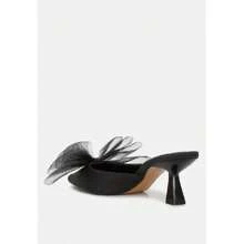 Asma Organza Bow Embellished Satin Mules