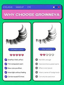 GROINNEYA 猫眼睫毛 5 对透明带状假睫毛狐狸睫毛仿貂睫毛自然睫毛睫毛延长化妆 (BX02) - 黑色 - 查看 6