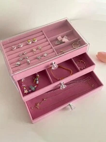 1pc Transparent Acrylic Jewelry Storage Box, 3-Layer Drawer Type Jewelry Case, Organizer For Earrings, Rings, Necklaces, Bracelets And Pendants. Suitable For Bathroom, Desktop, Dressing Table And Bedroom. Stackable And With Drawer For Elegant Display And Packaging. Ideal Gift For Wife, Home Decor, Bathroom, Bedroom. Suitable For Rings, Necklaces, Watches, Earrings And Bracelets - Perfect For Mother's Day, New Year Gift, Valentine's Day Gift And Birthday Gift. Sun Travel Cool Back To School, Room Decor - Multicolor - View 8