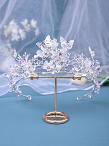 1pc Bridal Rhinestone & Zinc Alloy Handmade Butterfly Crown For Wedding, Party, Dancing, Decoration With Beads & Flowers