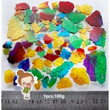 透明彩色玻璃片、玻璃马赛克瓷砖艺术工艺品用品、不对称形状和混合颜色，（1 片，100 克） - 彩色 - 查看 3