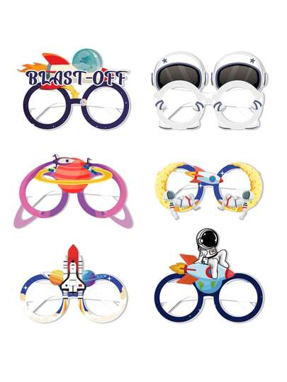 6 件套太空主题眼镜，太空主题生日派对装饰，火箭、飞船、行星眼镜，太空主题生日派对拍照道具