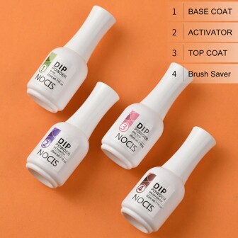 4 st 20 ml dipppulvergel, flytande set med bas, överlack, aktivator och borste, dipppulver, nödvändigt kit (steg 1-4), dippnagelkit, akrylnagelmanikyr, akrylpress-on-naglar