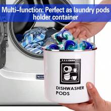 1pc Rustic Round Dishwasher Pod Holder, Dishwasher Tablet Container, For Kitchen Decor And Accessories, Laundry Detergent Pods Container With Lid Laundry Detergent Storage, Kitchen Storage Container ,Christmas Gifts,Mother's Day Gift,Thanksgiving - Washing Machine-white 38oz - View 5
