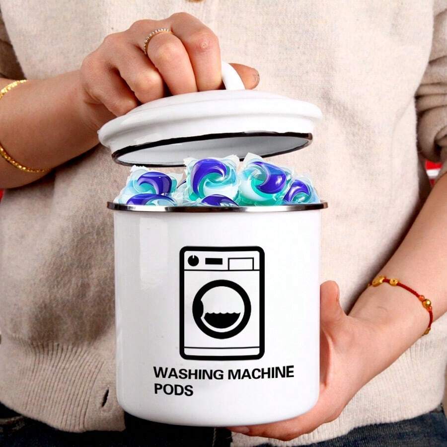 1pc Rustic Round Dishwasher Pod Holder, Dishwasher Tablet Container, For Kitchen Decor And Accessories, Laundry Detergent Pods Container With Lid Laundry Detergent Storage, Kitchen Storage Container ,Christmas Gifts,Mother's Day Gift,Thanksgiving - Washing Machine-white 38oz - View 1