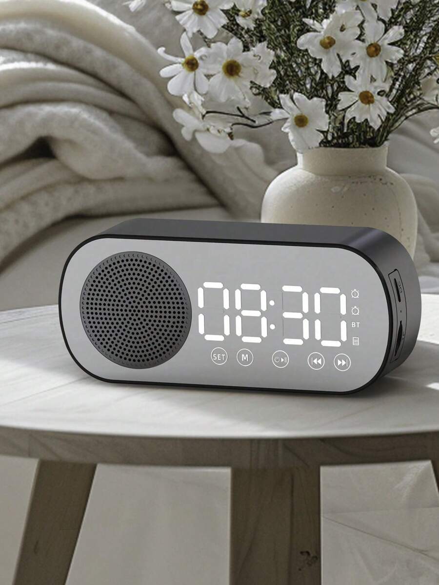Wireless Alarm Clock Speaker, Smart Timed Alarm Clock, Multi-Functional Wireless Alarm Clock Speaker, Mini Alarm Clock Speaker, USB Speaker Alarm Clock, Mirror Alarm Clock, LED Digital Display Clock, Dual Alarm Clock, Multi-Functional Alarm Clock Speaker, Portable Speaker Alarm Clock Clock - Black - View 1