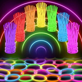 50pcs/100pcs Super Bright Glow Sticks For Bracelets And Necklaces - High-Quality Fluorescent Lighting For Dark Parties And Decorations - 8" Glow Stick Party One-Time Use Multicolor Glow Sticks For Concerts, Bars, Clubs, Funny Atmosphere Lighting Prop