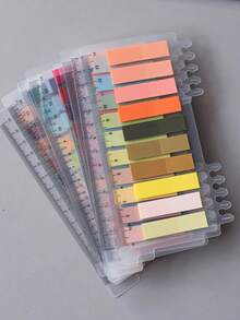 1200pcs/Set 6 Styles Simple Color PET Memo Pad Student Message Sticky Notes, Office Index Stickers, Reusable - Multicolor - View 6