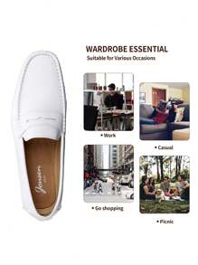 SHOESMALL Men's Fashionable And Versatile Business Casual Men Loafers Slip On White Shoes Soft Penny Loafers Lightweight Driving Boat Shoes For Men - 白色 - 查看 7
