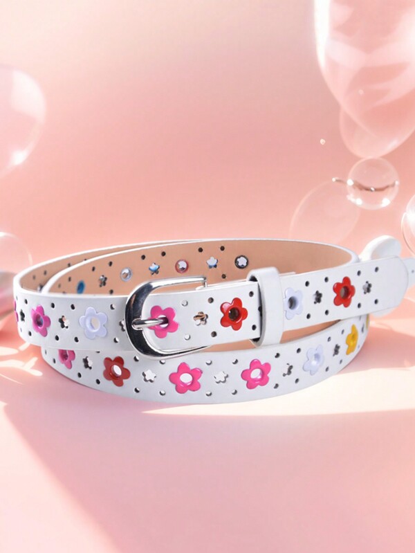 Flower Design Belt Buckle With Hollowed-Out Pattern For Girls And Boys, Suitable For Jeans And Casual Wear