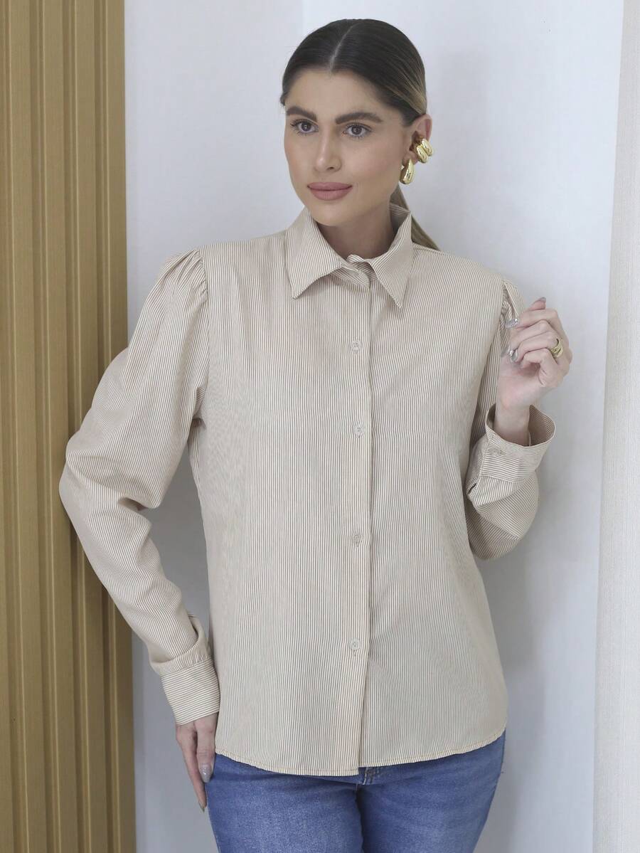Women Blouses - 杏色 - 查看 1
