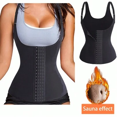 1 pieza Chaleco deportivo y de fitness transpirable para mujer con 4 filas de ganchos, Parte superior ajustable de sauna para entrenamiento, Ofrece soporte a la sección media y da forma al Body durante el ejercicio y la carrera, Prenda moldeadora, Corsé entrenador de cintura, Accesorios de gimnasio