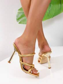 2024 High Heeled Elegant Fashionable Women Sandals With Ankle Straps - Gold - View 4