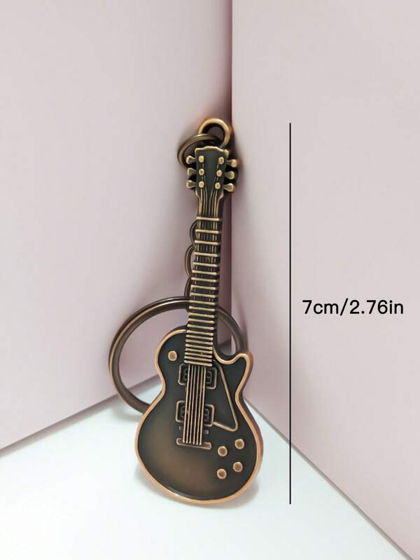 1pc Vintage Bronze Zinc Alloy Guitar Shaped Keychain Bag Pendant, Suitable For Daily Use Car Accessories Bag Charm Backpack For School