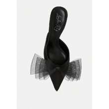 Asma Organza Bow Embellished Satin Mules