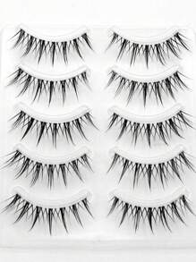 5 Pairs Comic Wet Look Eyelashes With Transparent Stem Fairy Manga Style False Eyelashes - Black - View 4