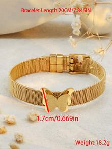 1 Chiếc Vòng Tay Bướm Bằng Thép Không Gỉ Chống Thấm Nước Có Thể Điều Chỉnh Cho Nam Nữ Trang Sức - Vàng - Xem 6