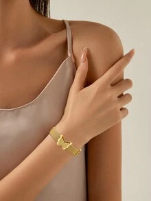 1 Chiếc Vòng Tay Bướm Bằng Thép Không Gỉ Chống Thấm Nước Có Thể Điều Chỉnh Cho Nam Nữ Trang Sức - Vàng - Xem 5