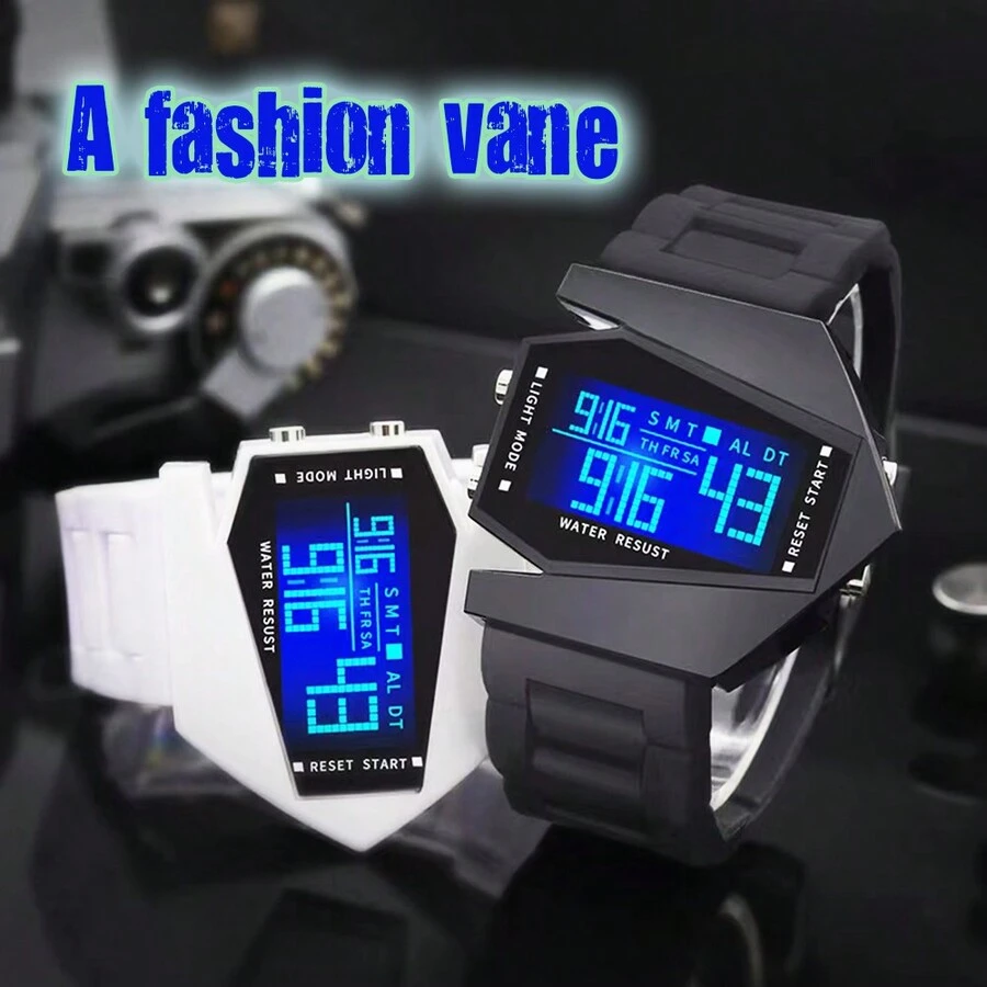 Reloj electrónico con forma de nave espacial futura con luz de fondo colorida y despertador personalizado - Gris - Ver 1