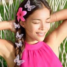 18 Pieces Butterfly Hair Clips, Lace Bows, Embroidered Hair Clips & Accessories For Music Festival Cosplay Ladies Teens, 2 Sizes (Pink) Halloween,Pink Accessories