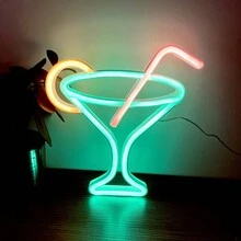 1pc LED Cocktail Glass Neon Light Sign - Battery/USB Powered Table And Wall Decoration Lamp For Bar, Restaurant, Bedroom - Holiday Gift - Multicolor - View 2