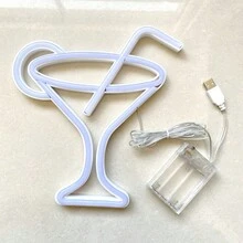 1pc LED Cocktail Glass Neon Light Sign - Battery/USB Powered Table And Wall Decoration Lamp For Bar, Restaurant, Bedroom - Holiday Gift - Multicolor - View 4