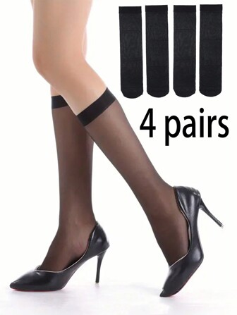 Conjunto de 4 pares de calcetines tobilleros finos de unicolor para verano, suaves y cómodos, elegantes y distinguidos, ideales para mujeres profesionales