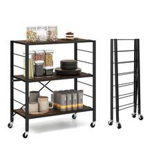 3-Tier Foldable Shelving Unit With Detachable Wheels And Adjustable Shelves-Black - Black - View 11