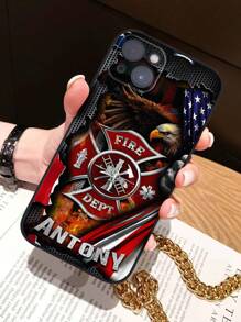 1pc Custom Name Firefighter Phone Case, Personalized Firefighter IPhone Case, Fireman Eagle Flag Phone Case, IPhone Series, Case Compatible With IPhone Pro/Pro Max/X/XR/XS/XS Mini/Max, TPU IPhone Case, Meaningful Gift For Firefighter, Suitable For Ideal For Valentine's Day, Birthdays, And Anniversaries