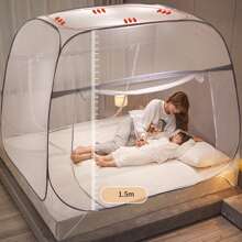 Cuerpo de cama de carpa de mosquito emergente, diseño de cremallería de red de cuna con puertas dobles, carpa autopostrada, verano 360 ° Anti mosquitos, plegamiento portátil para un viaje de adultos bebés, 150 * 200 cm - azul real - Ver 3