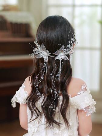 1pc Kids Handmade Tassel, Iridescent Butterfly Hair Clip Barrette Headband, Elegant Kids Party Hair Accessory