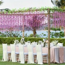 10枝藤蘿掛花7.2英尺人造白色紫藤絲蘿花環，用於婚禮拱門派對花園家庭裝飾復活節禮物 - 粉色 - 查看 4