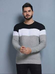 Sueter tricot masculino blusa de frio gola redonda manga longa blusa de Lã