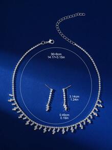 3 件套水钻项链和耳环 - 銀色 - 查看 4