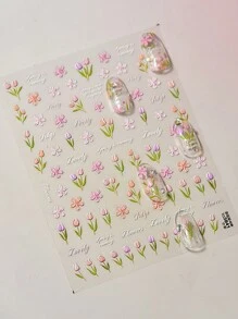 5D郁金香美甲贴纸，粉色花朵美甲贴花，春夏设计，花卉美甲贴片，自粘美甲装饰，DIY美甲用品 - 彩色 - 查看 3