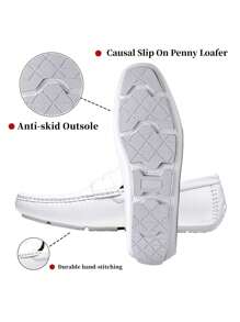 SHOESMALL Men's Fashionable And Versatile Business Casual Men Loafers Slip On White Shoes Soft Penny Loafers Lightweight Driving Boat Shoes For Men - 白色 - 查看 6