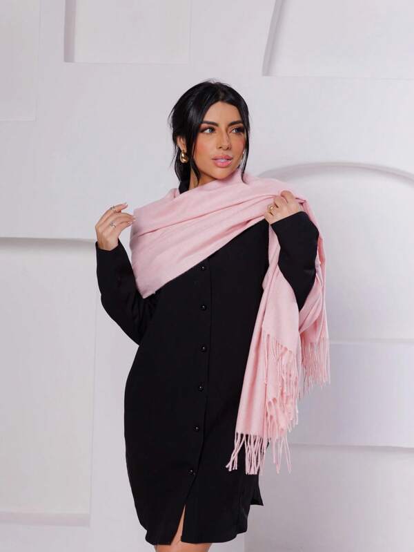 Cachecol Lenço Longo Feminino Encharpe Pashmina Cor Lisa Para Inverno