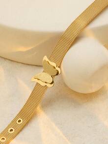 1 Chiếc Vòng Tay Bướm Bằng Thép Không Gỉ Chống Thấm Nước Có Thể Điều Chỉnh Cho Nam Nữ Trang Sức - Vàng - Xem 3