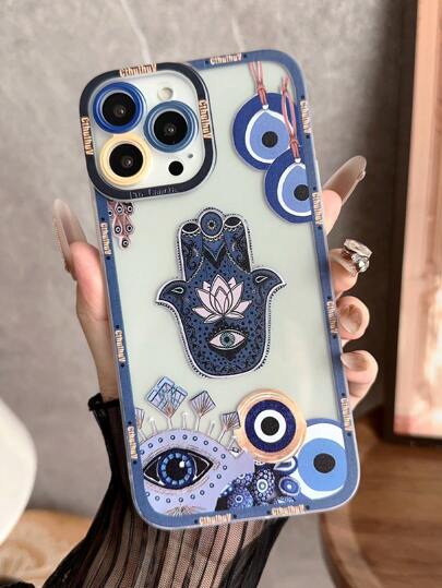 波西米亚风 1 件装恶魔之眼图案全覆盖镜头手机壳 适用于 Apple iPhone