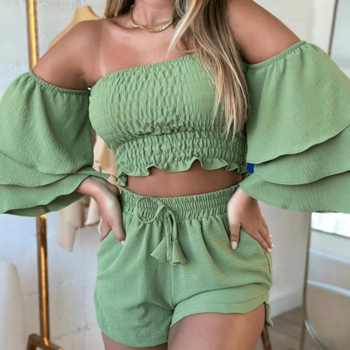 Women Two-Piece Outfits - Màu xanh Bạc hà - Xem 1